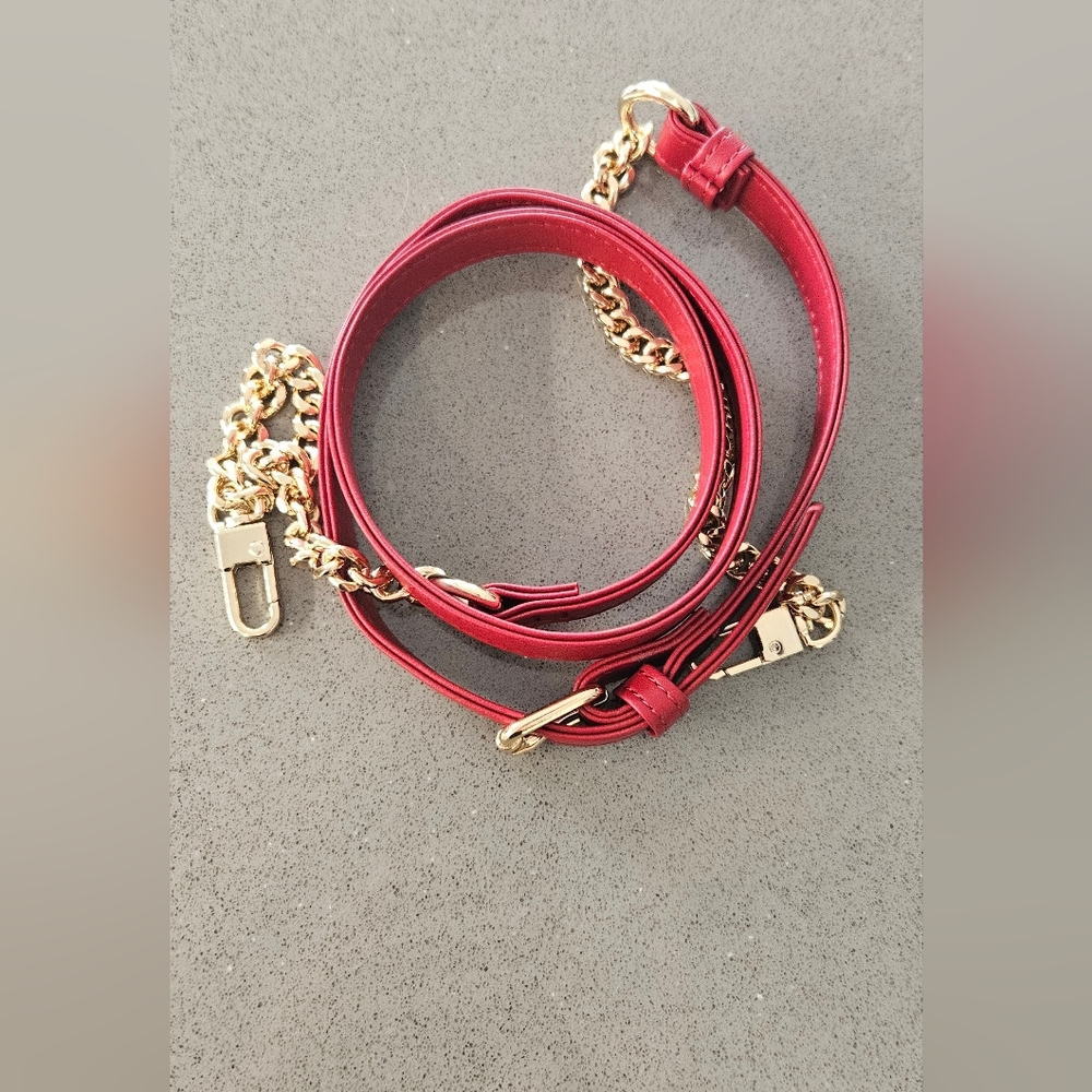 Red Leather Strap with Gold Chain